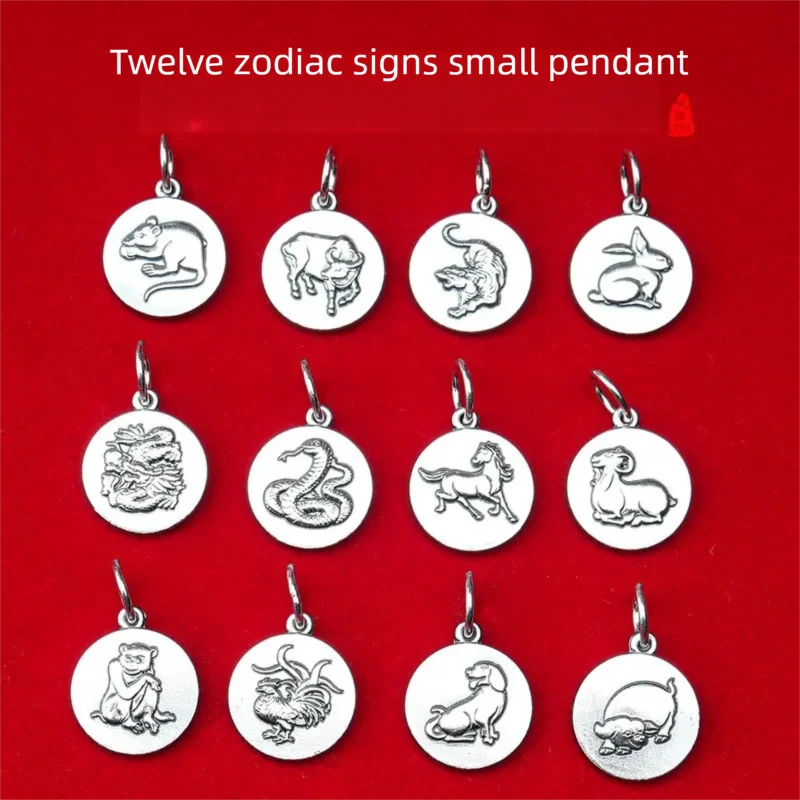 

S999 Pure Silver 12 Chinese Zodiac Pendant Multi-use Necklace Bracelet Anklet Bead Accessory Birthday Gift Charm