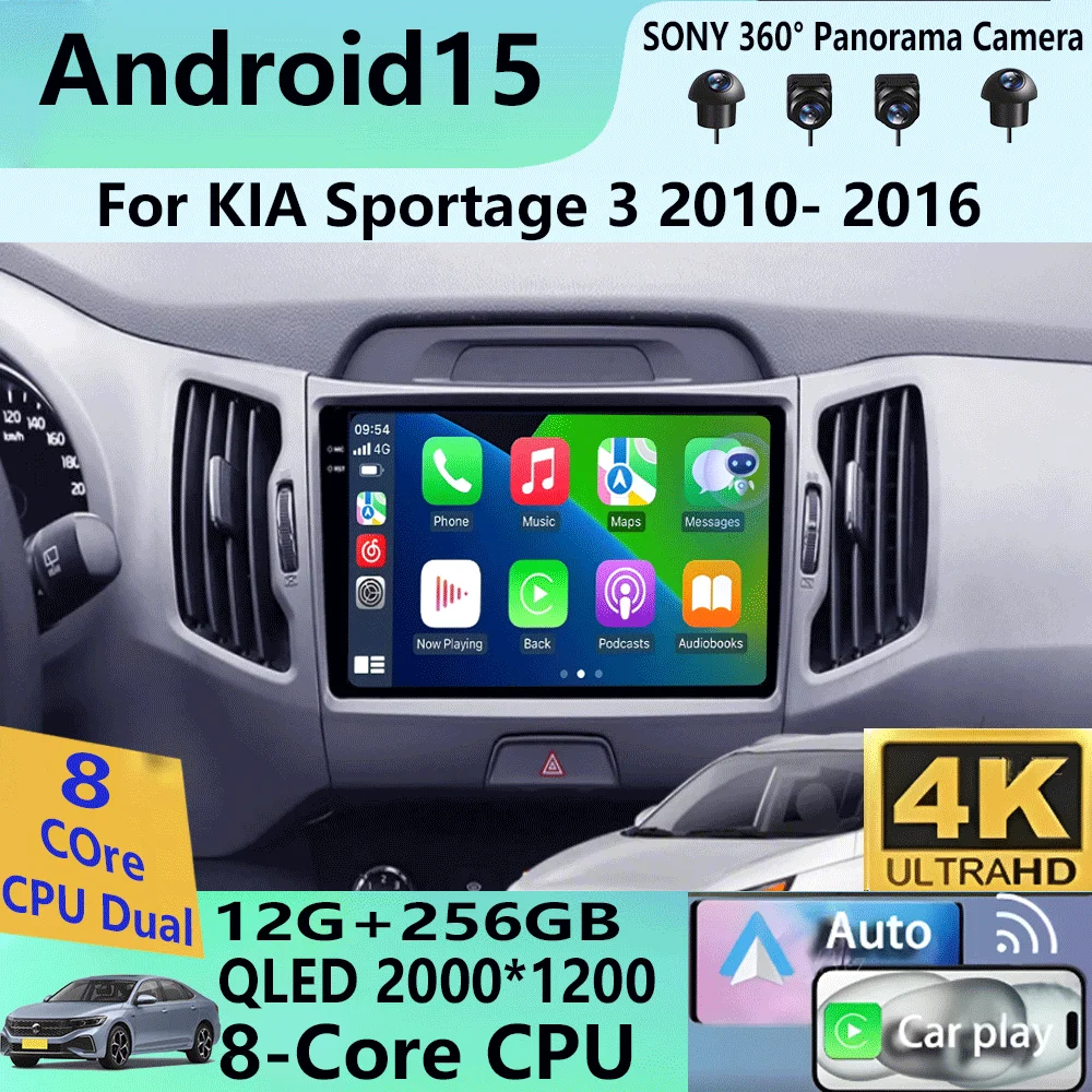 

Android 15 Wireless CarPlay Auto Car Radio for KIA Sportage 3 2010-2015 2016 4G+WIFI Multimedia Video Player GPS 2din Autoradio