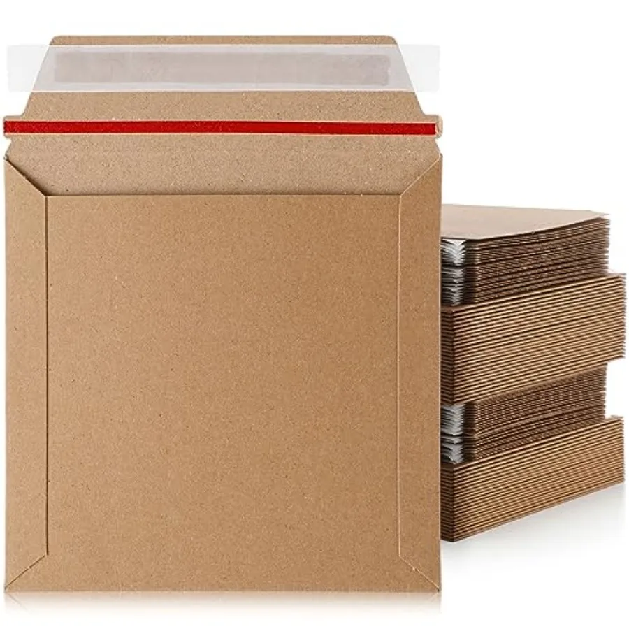 

200 Pcs 6 x 6'' Rigid Mailers 400 GSM Keep Flat Cardboard Mailers Shipping Cardboard Envelopes Disc DVD CD Envelopes with Self