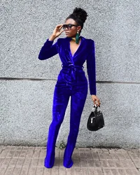 Women Fashion Slim Velvet 2 Piece Set Sashes Long Sleeve Blazers Top + Flare Pants Casual Suits 2024 Autumn Winter Outfits