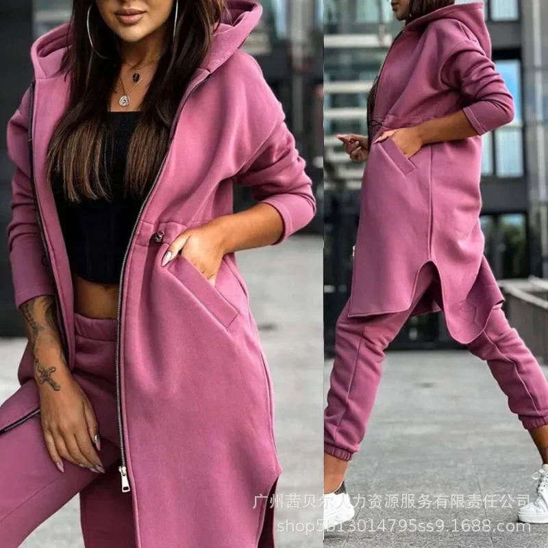 Pants Set Women Tracksuit Zipper Hooded Coat Two Piece Set Hoodies Pant Sets Elastic Waist Trousers Straight Autumn 2023 Sport