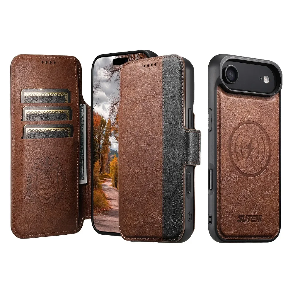 

Magnetic Flip Wallet Card Slots with Phone Cover for iPhone 17 Air 16 15 14 Plus 13 12 Pro Max with Support Wireless Charging