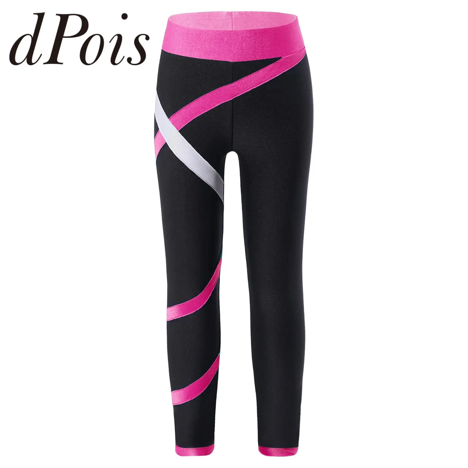 

Kids Leggings for Girls Colorblock Yoga Pants Sweatpants Fitness Bottoms Sports Ballet Gymnastics Trousers Children Dance Wear