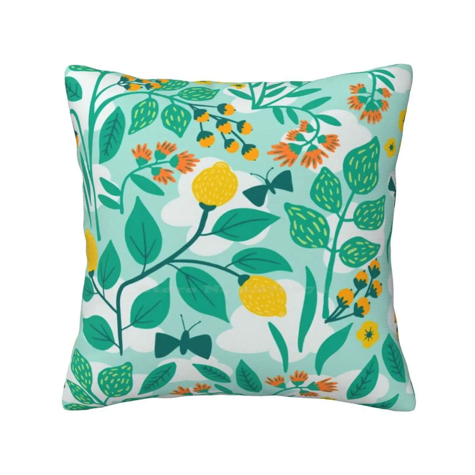 Lemony Garden Home Sofa Car Waist Throw Pillowcase Lemon Pattern Lemon Tree Color Garden Happy Flowers Create Happy Happy Place