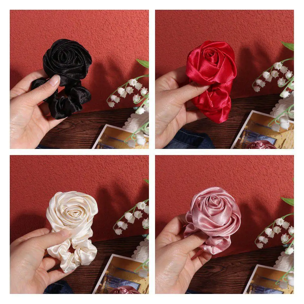 Cloth Large Intestine Hair Ring French Korean Style Headwear Silk Satin Hair Tie Rose Hair Rope Women Hair Accessories