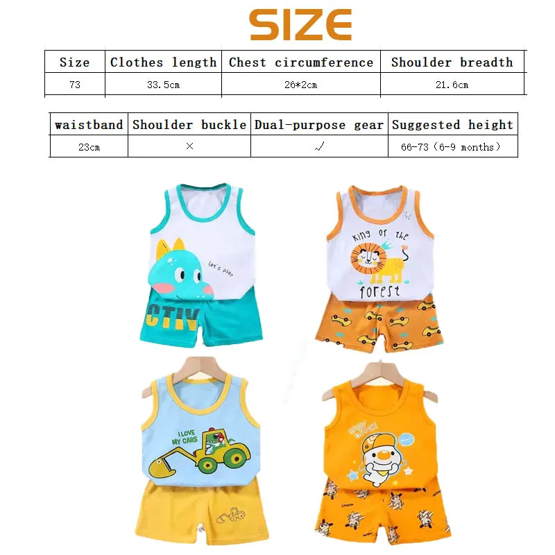 Boys Vest Set Summer Cotton New Clothes Children\'s Sleeveless Cartoon Wool Comfort Set Class A Thin Two-piece Set for 6-9months