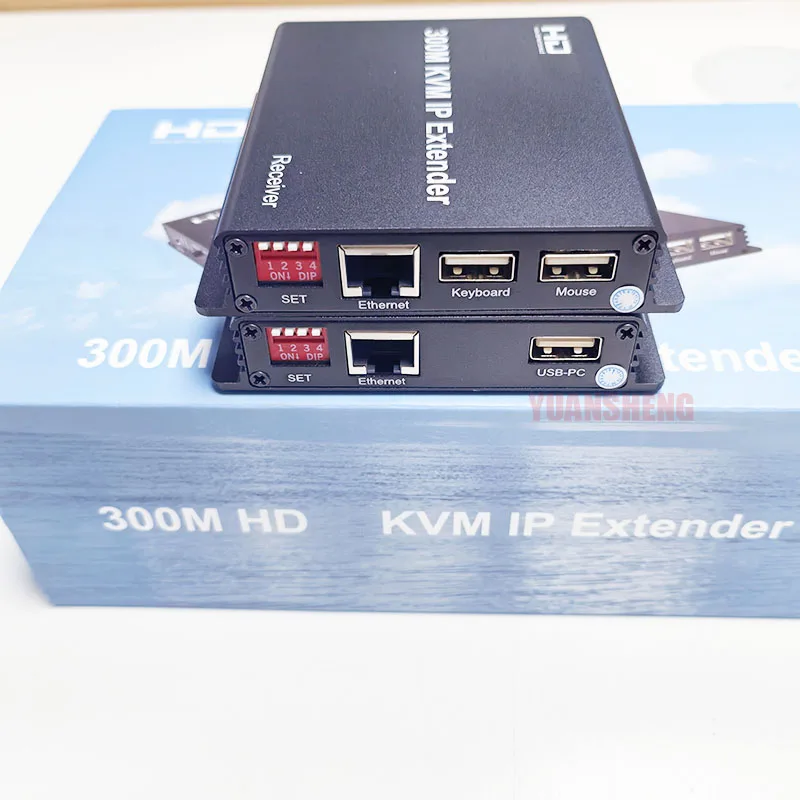 موسع IP KVM متوافق مع HDMI 300 متر عبر كابل Rj45 Cat6 984ft 1080P USB Ethernet TX إلى العديد من لوحة مفاتيح الماوس تدعم RX