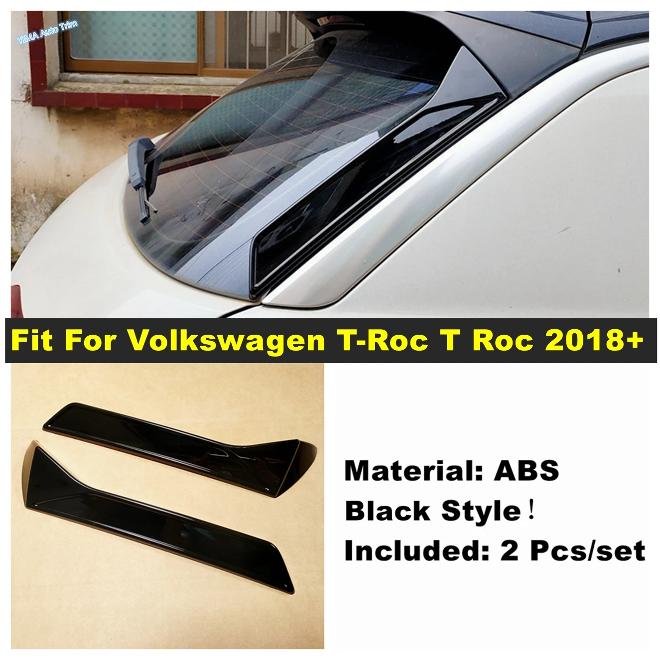 Car Rear Window Side Spoiler Sequins Decor Stripes Cover Trim For Volkswagen T-Roc T Roc 2018 - 2023 Black Exterior Accessories