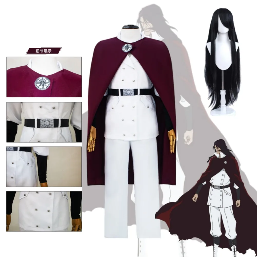 BLEACH: Thousand-Year Blood War Yhwach Cosplay-Kostüm, Uniform, Mantel, Umhang, Gürtel, Accessoires, Perücke, komplettes Set, Anime-Rollenspiel-Outfit