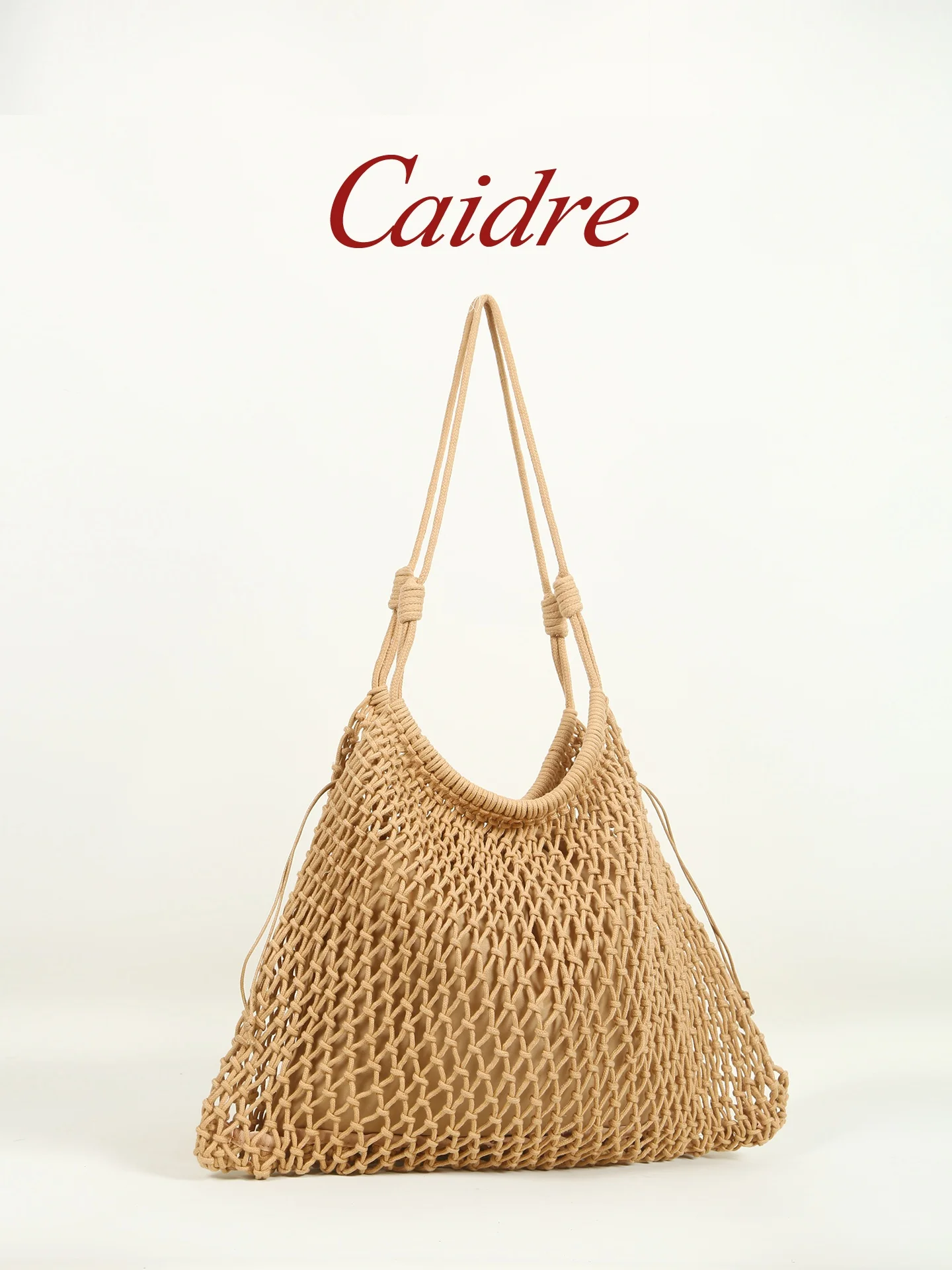 Caidre Hollow out Woven Beach Bag Women's Single Shoulder Tote Bag Summer Vacation Casual Large Capacity Soft Handbag