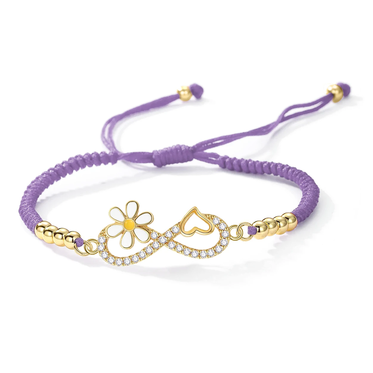 Cubic Zirconia Crystal Gold-plated Sunflower Love Heart Infinity Charm Bracelet Women 4mm Copper Beads Adjustable Jewelry Gift