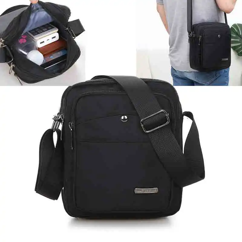 Bolsa de ombro de nylon para homens, Messenger Bag, Casual impermeável Nylon Zipper Pocket, Bolsa de viagem masculina