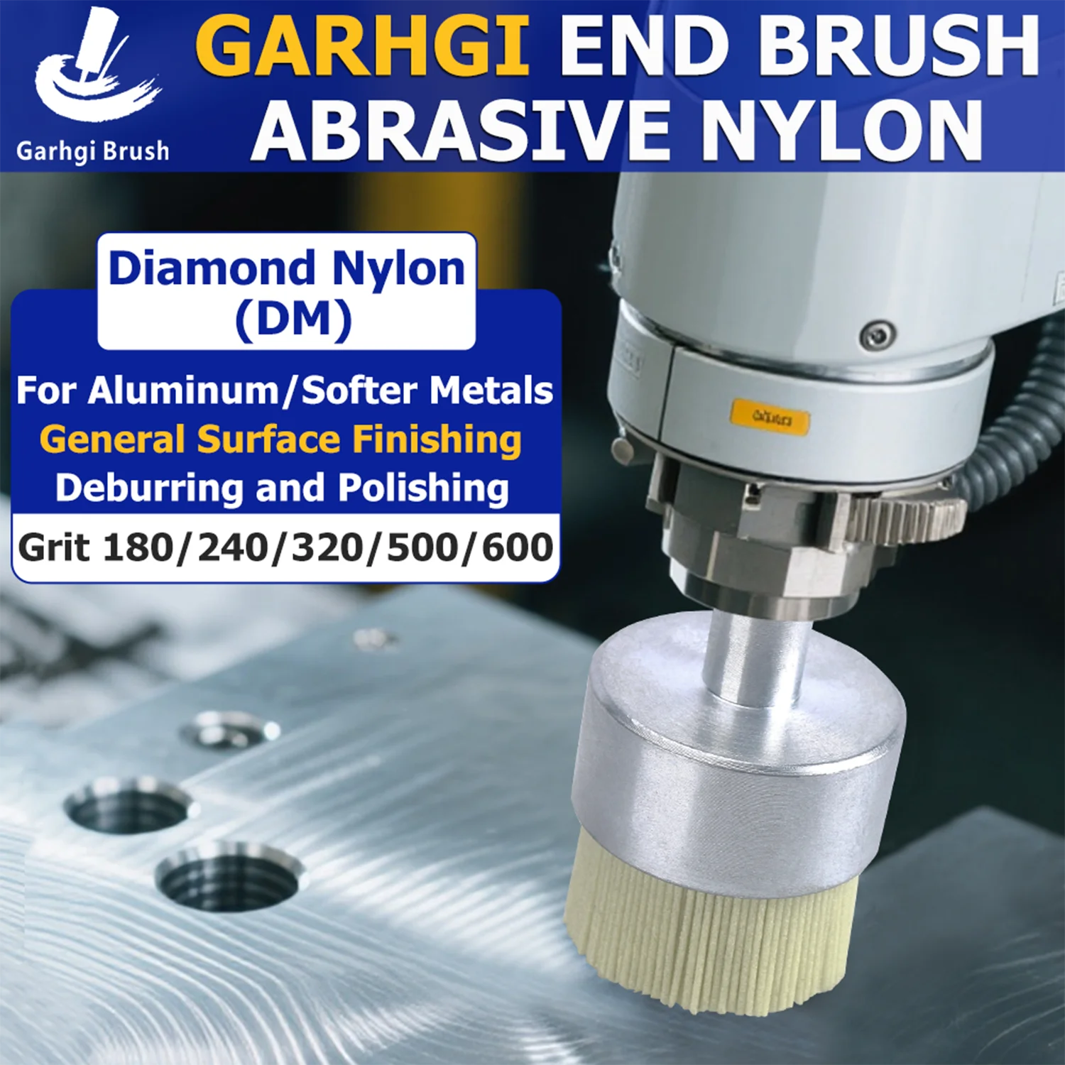 180Grit Diamond Flat End Brush Abrasive Nylon Remove Burr Rust Oxidation Contaminant Aluminum Metal Surface Prepping Cleaning