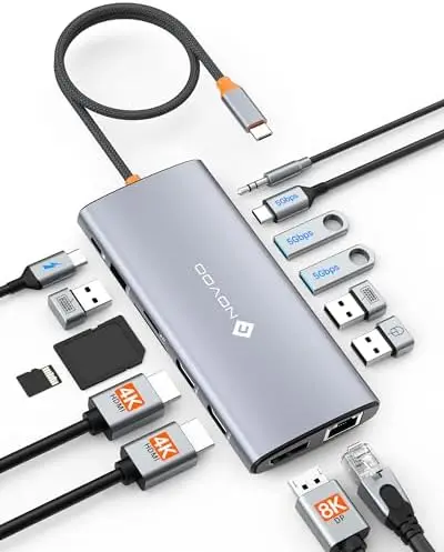 

Upgrade your setup with the Novoo USB C Docking Station – 14-in-1 hub for lightning speed!