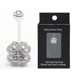 925 sterling silver 14G Belly Button Rings whirligig Navel Ring CZ Body Piercing Jewelry