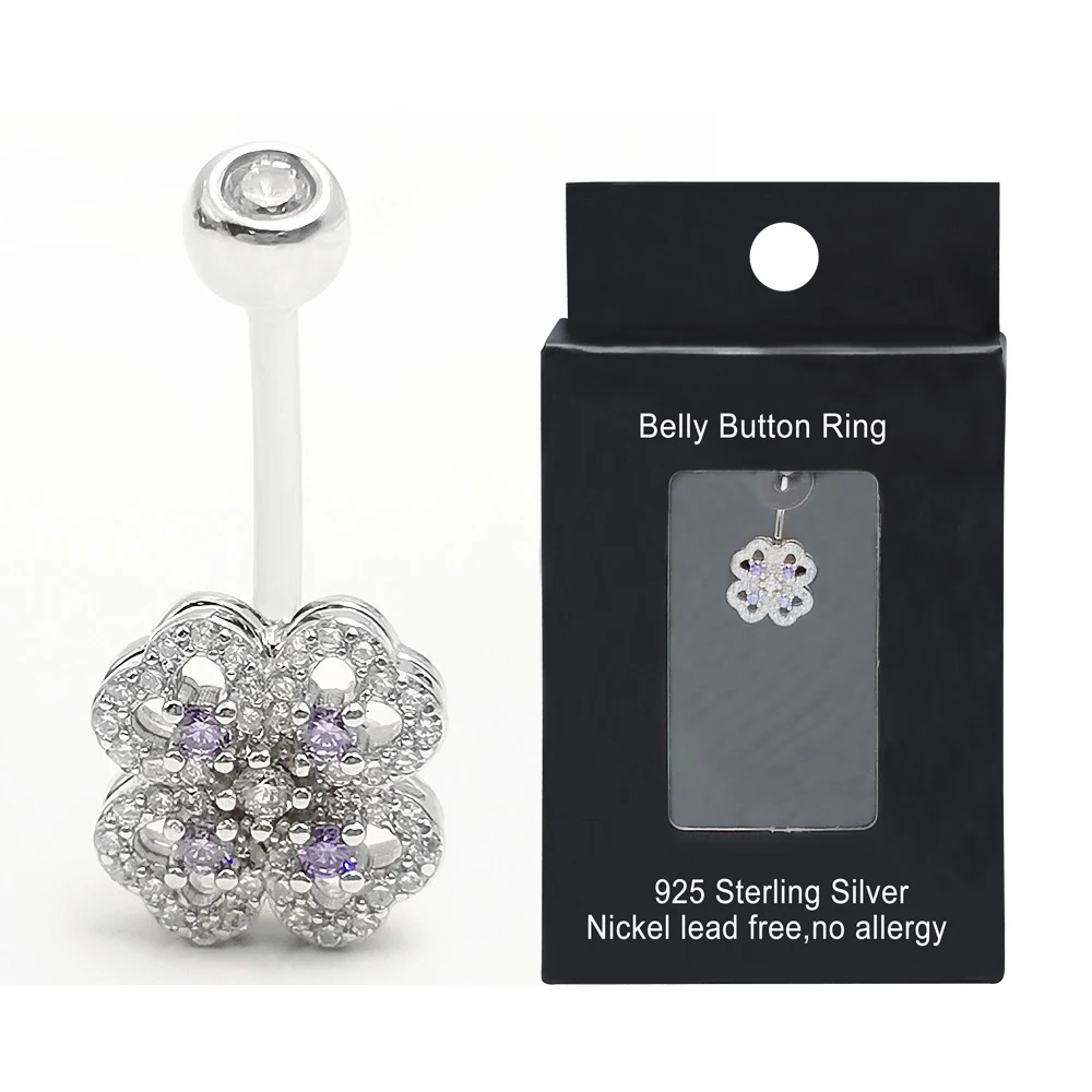 925 sterling silver 14G Belly Button Rings whirligig  Navel Ring CZ Body Piercing Jewelry