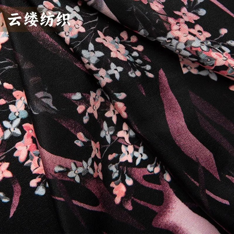 

Silk double crepe fabric color-blocking pink leopard flower patterned cheongsam dress made of material