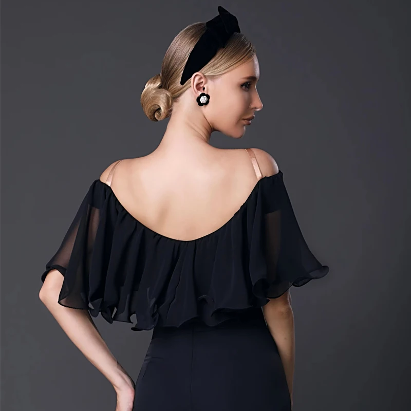 2023 Ruffled Floating Sleeves Modern Dancing Top Women Latin Dance Top Waltz Ballroom Dance Competition Tops Practice Wear 9119