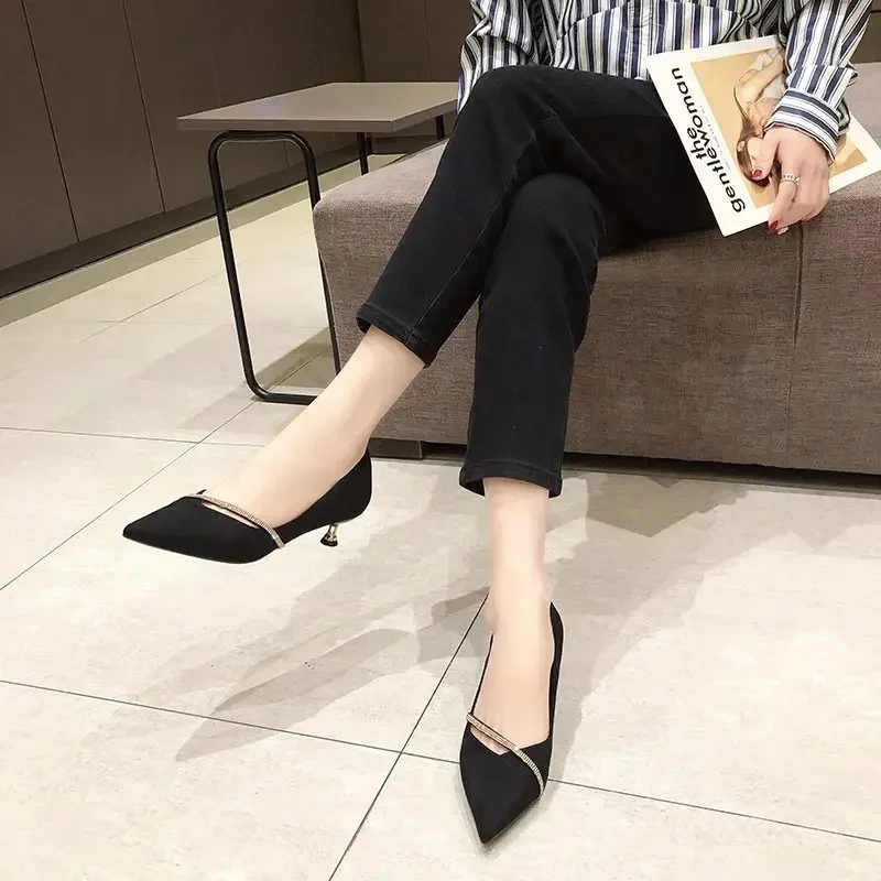 Talons aiguilles pointus en daim pour femmes, chaussures de mariage noires, chaussures de bureau pour femmes, mode sexy, nouveau, loisirs, 03, trajet travail, 2024