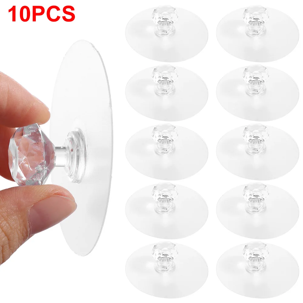 10Pcs No Punch Transparent Crystal Round Suction Cup Drawer Handle Strong Sticky Cabinet Door Acrylic Knob Furniture Pulls