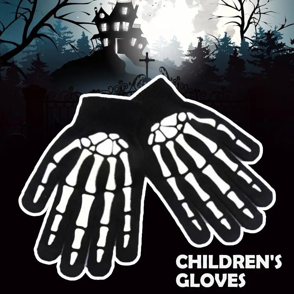 Children Halloween Gloves Luminous Skull Baby Boys Girls Winter Warm Gloves Kids Ghostcrawler Mittens Gloves For Halloween Gift