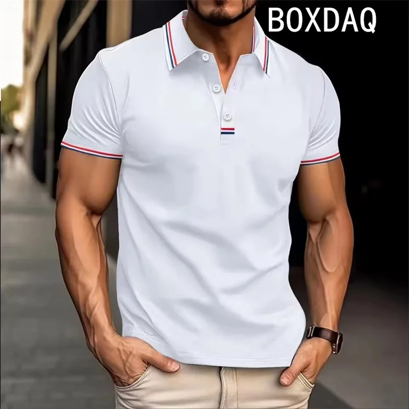 Fashion Classics Solid Color Print Casual Polo Shirt Men's Summer Oversized Short Sleeves Lapel Button Tops Daily Versatile Tops