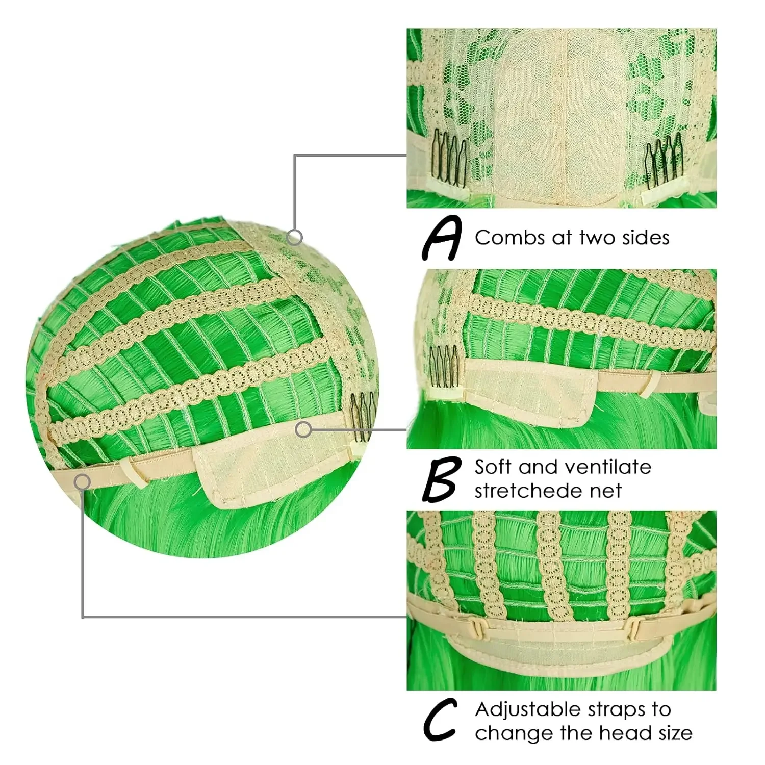 合成ショートボブウィッグ 女性用 ストレート カラーウィッグ パーティーウィッグ コスチュームウィッグ ミドルパート コスプレ 楽しい 聖パトリックの日