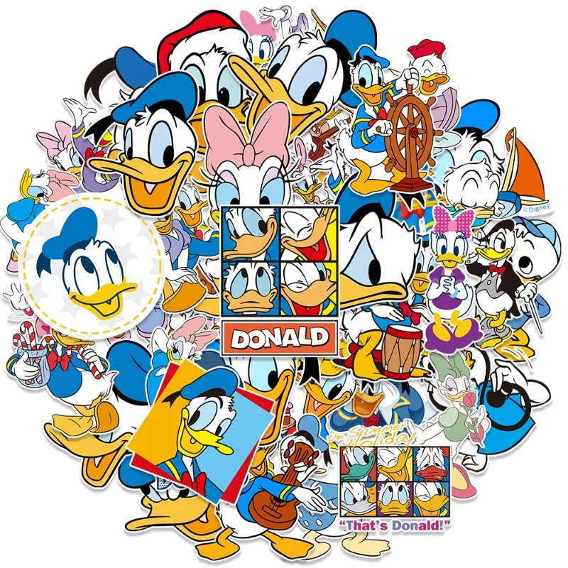 50pcs Cartoon Donald Duck Graffiti Sticker Suitcase Water Cup Stationery Refrigerator Mobile Phone Decoration Waterproof Sticker