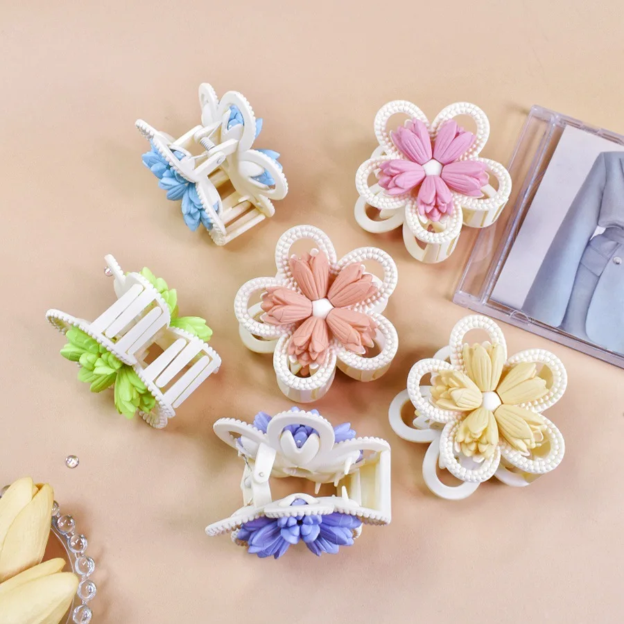 النساء مشبك شعر الوجهين ثلاثية الأبعاد زهرة تصميم قبضة قوية مشبك شعر المضادة للانزلاق تصميم عودة رئيس مشبك شعر اكسسوارات الشعر #4