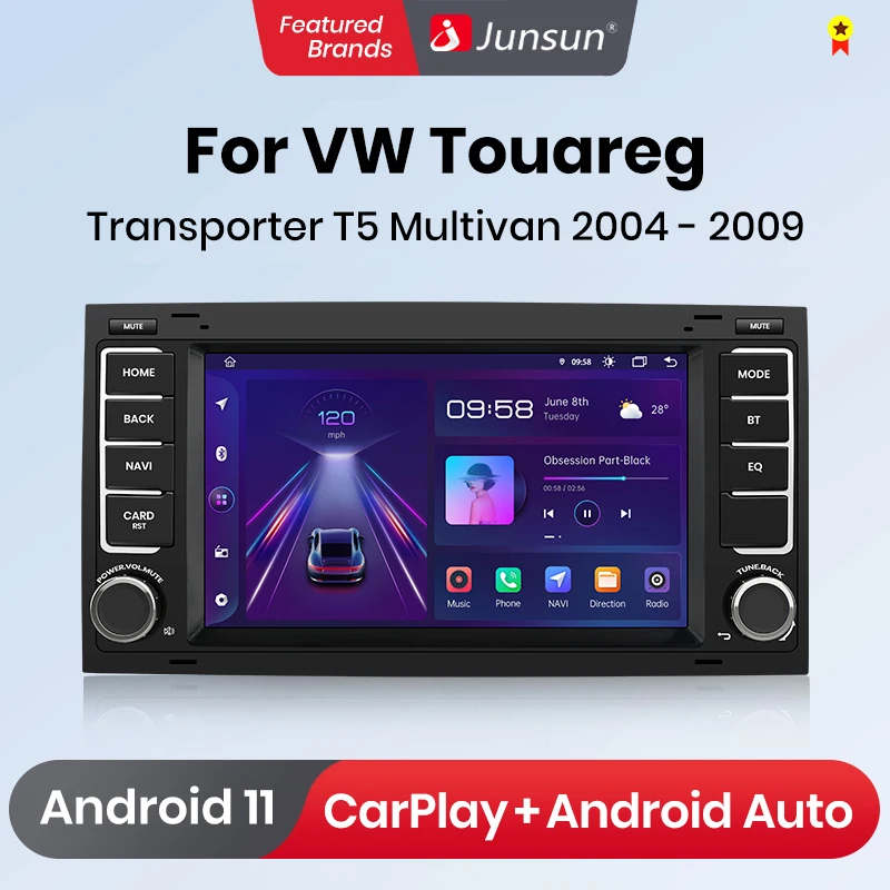 Junsun Android Auto Radio for Volkswagen VW Touareg Multivan T5 Transporte 2004-2009 Carplay Car Multimedia GPS 2 din autoradio