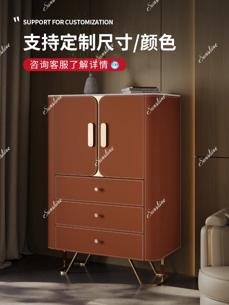 Furniture light luxury rock slab dining side, modern living room entrance cabinet storage saddle leather against the wall