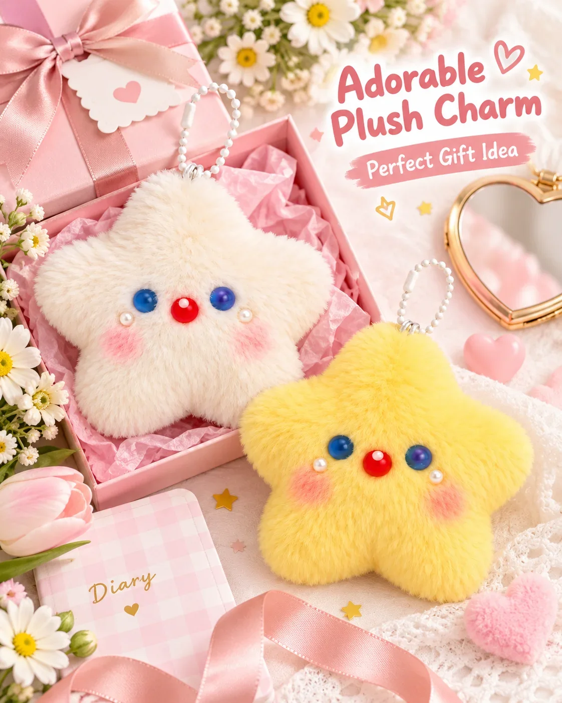 Cute Plush Star Keychain with Squeaky Sound, Kawaii Doll Pendant for Girls, Student Backpack Charm