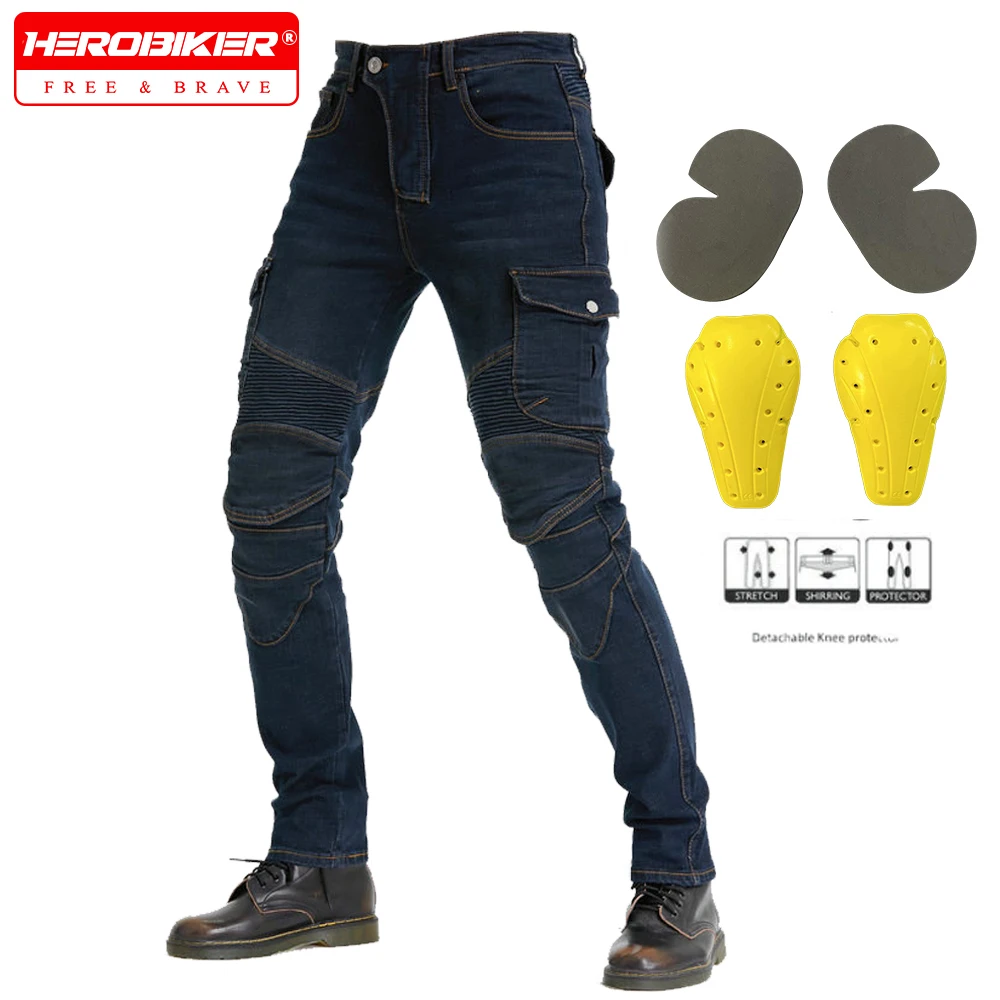 

Men Motorcycle Jeans Upgrade Protector Detachable Summer Motorbike Riding Touring Pants Black Trousers Blue Motocross Jeans
