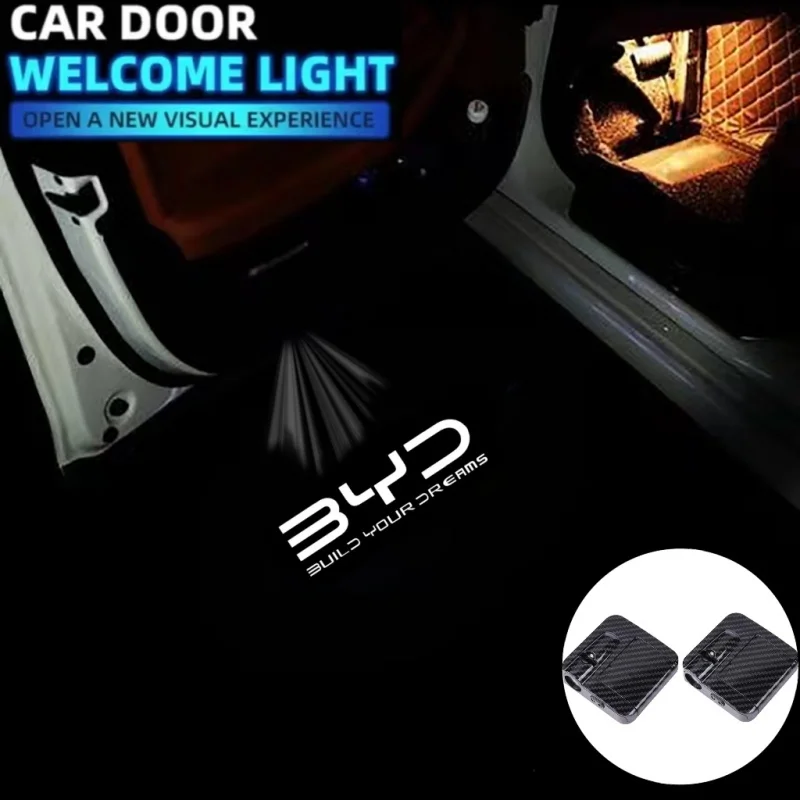 

2X Car styling Door LED Decoration Wireless Welcome Light Logo For BYD Yuan Plus Atto Song Max Tang F3 E6 G3 I3 Ea Courtesy Lamp