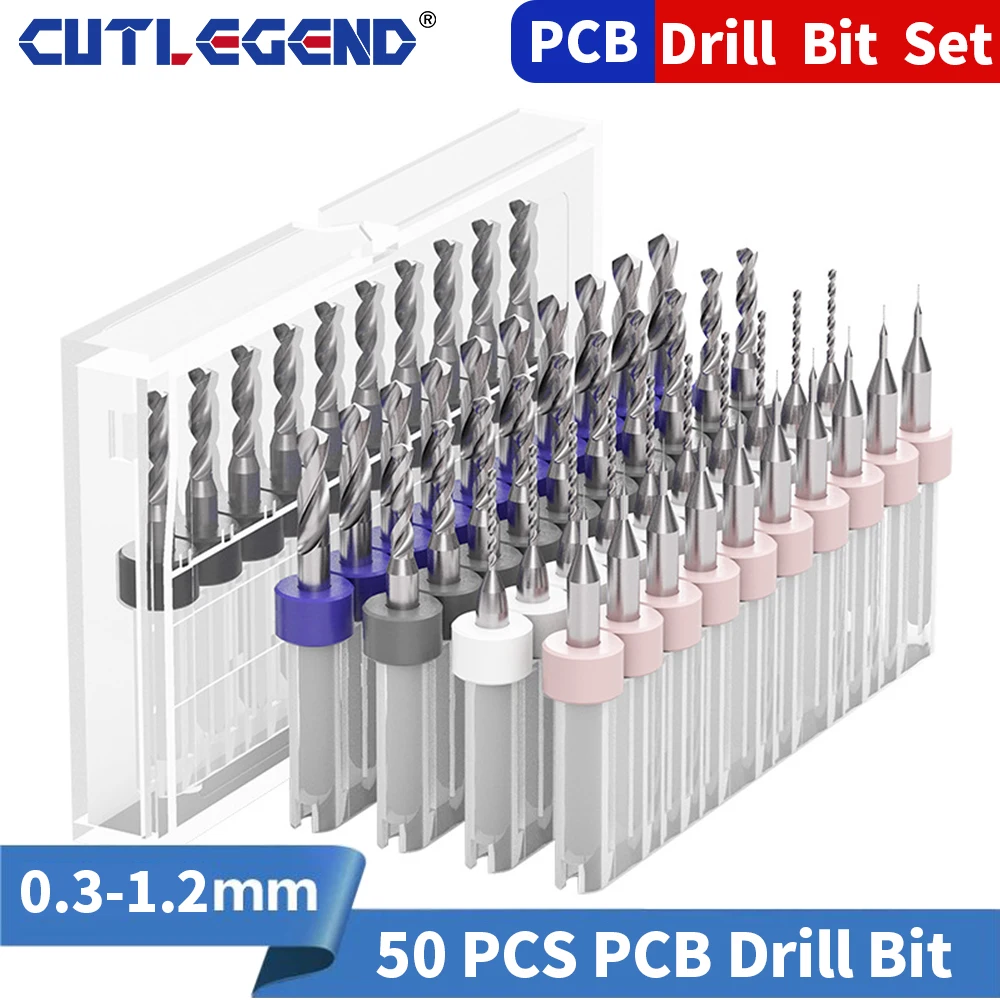 CUTLEGEND PCB Drill Bit 50pcs 0.3-1.2mm Carbide Drill Bit For Drilling PCB Circuit Board 1/8\'\' Shank Micro Gun Drill