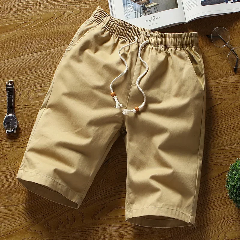 Weiße gerade lose Herren atmungsaktive elastische Taille Shorts Sommer Herren Baumwoll shorts für Männer große einfarbige Shorts männlich