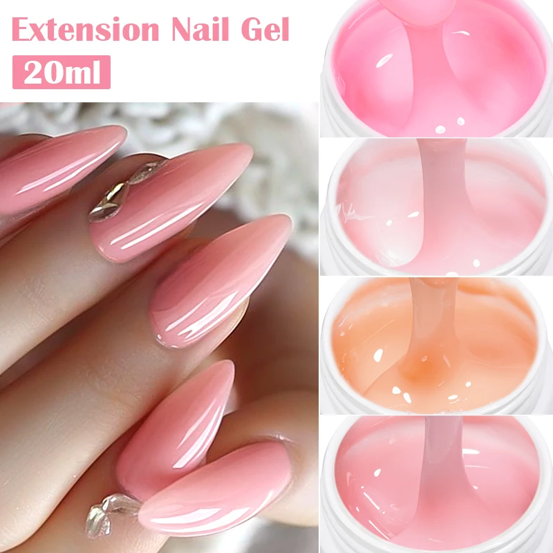 MEET ACROSS 20ml Extension Gel Nail Polish Nude Pink Clear Hard Gel Nail Supplies Semi Permanent UV Gel LED Nail Art Varnish