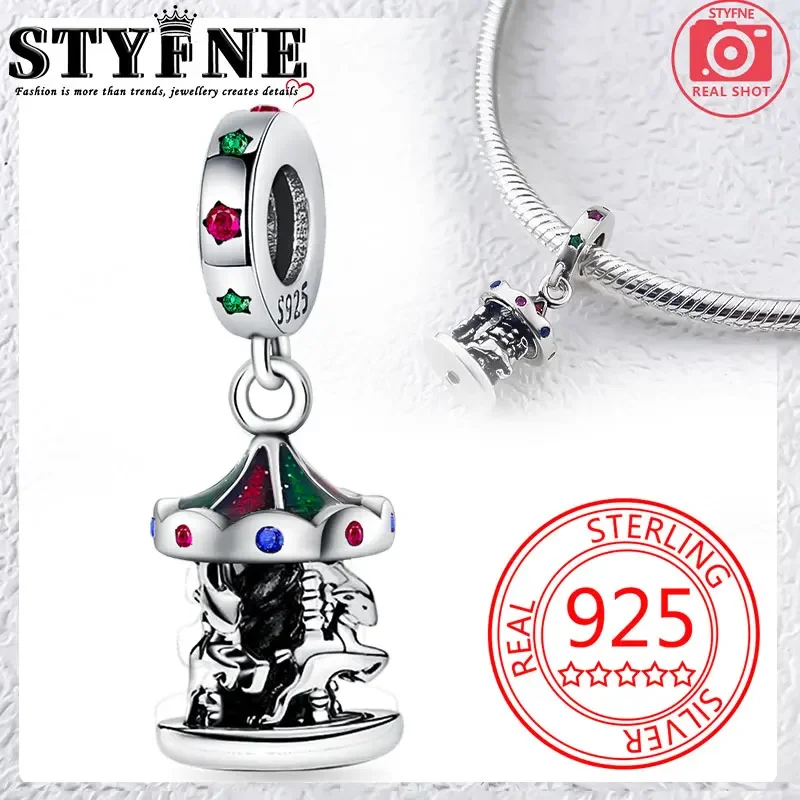 Symbols 2025 New Year Beads 925 Sterling Silver Amusement Park Colourful Carousel Charm Women's Jewelry DIY Christmas Gift