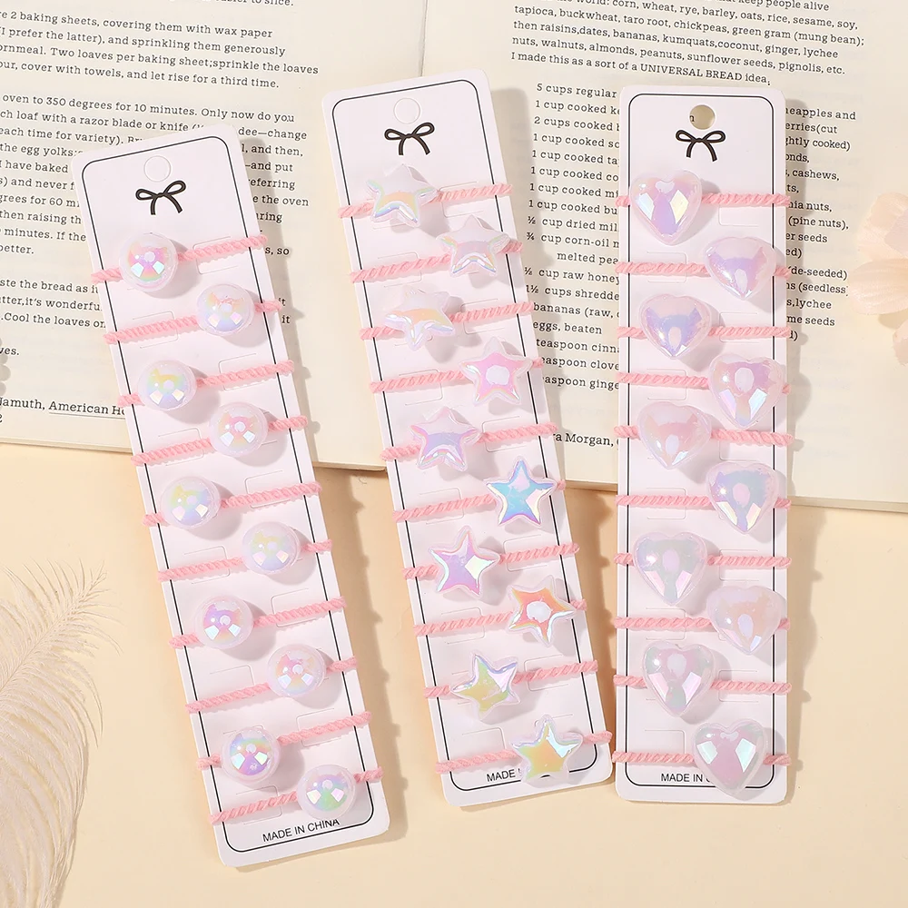 BABY BOWS 10Pcs Cartoon Love Heart Star Hair Bands for Girls Elastic Rubber Ties Toddler Kids Headwear Hair Ropes Scrunchie