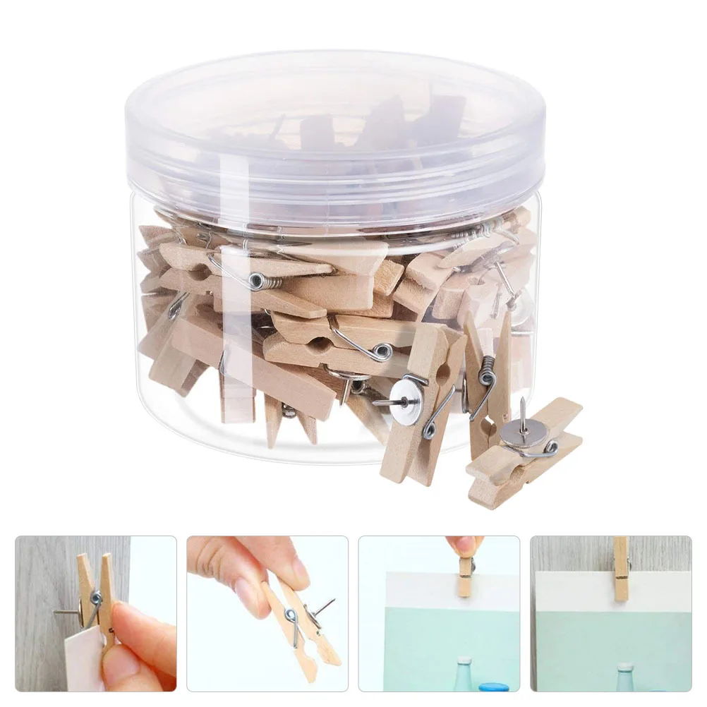 50개 나무 푸시핀 클립 미니 사진 벽 장식 공예 홀더 코르크 보드 종이 메모 사진 고정 클램프 푸시핀 클립