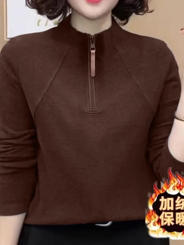 

Осенне-зимняя утепленная толстовка на молнии с воротником-стойкой и длинными рукавами, женская модная теплая кофта из двустороннего вельвета