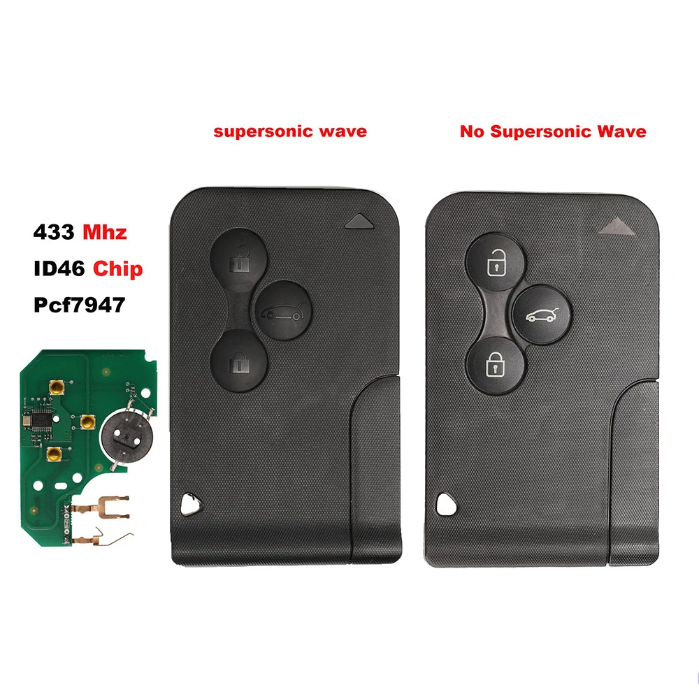 

jingyuqin New 3 Buttons 433Mhz ID46 PCF7947 Chip & Insert Small Blade Remote Smart Key Card For Renault Megane Scenic Grand