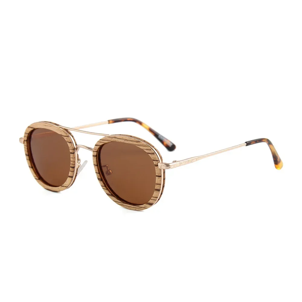 New stock wooden round frame fashion sunglasses metal hinge Sunglasses