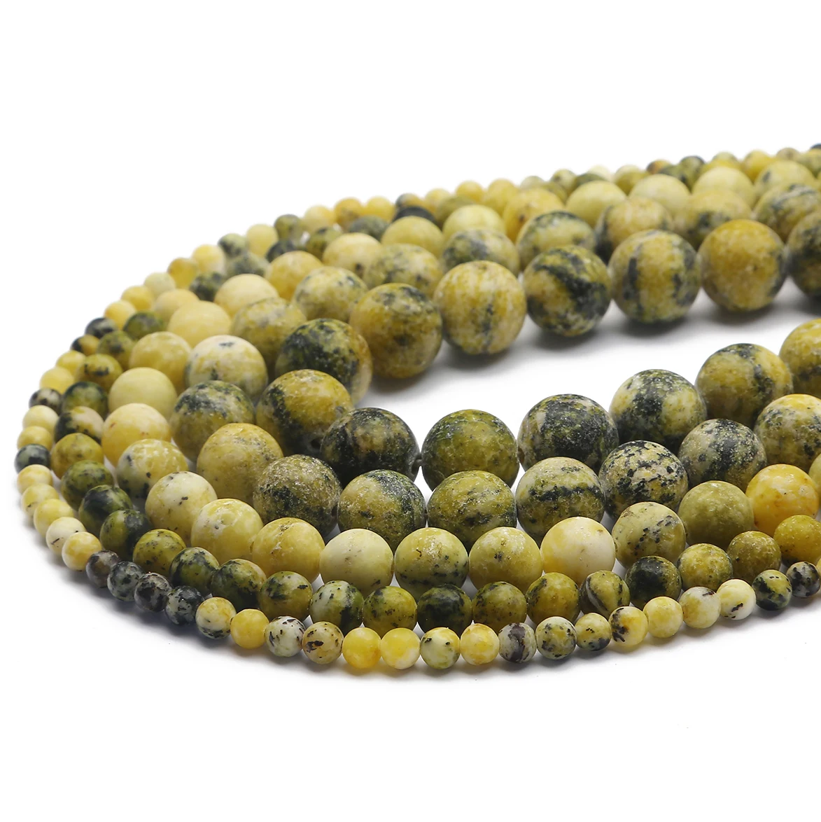 Natursteinperlen aus grasgelbem Türkis, natürliche, matt polierte, lose, runde Perlen für die Schmuckherstellung, DIY-Armbandzubehör – Detail 4