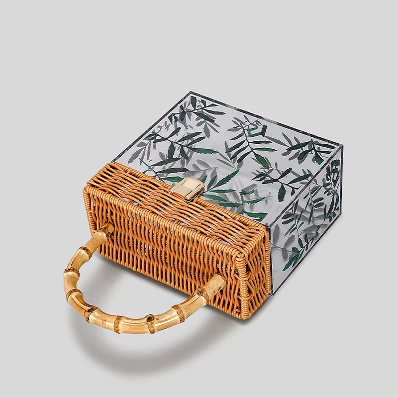 Bamboo Handmade Rattan Woven Bag Luxury Designer Handbags For Women High Quality 2023 Fashion Transparent Leaf Tote Purse