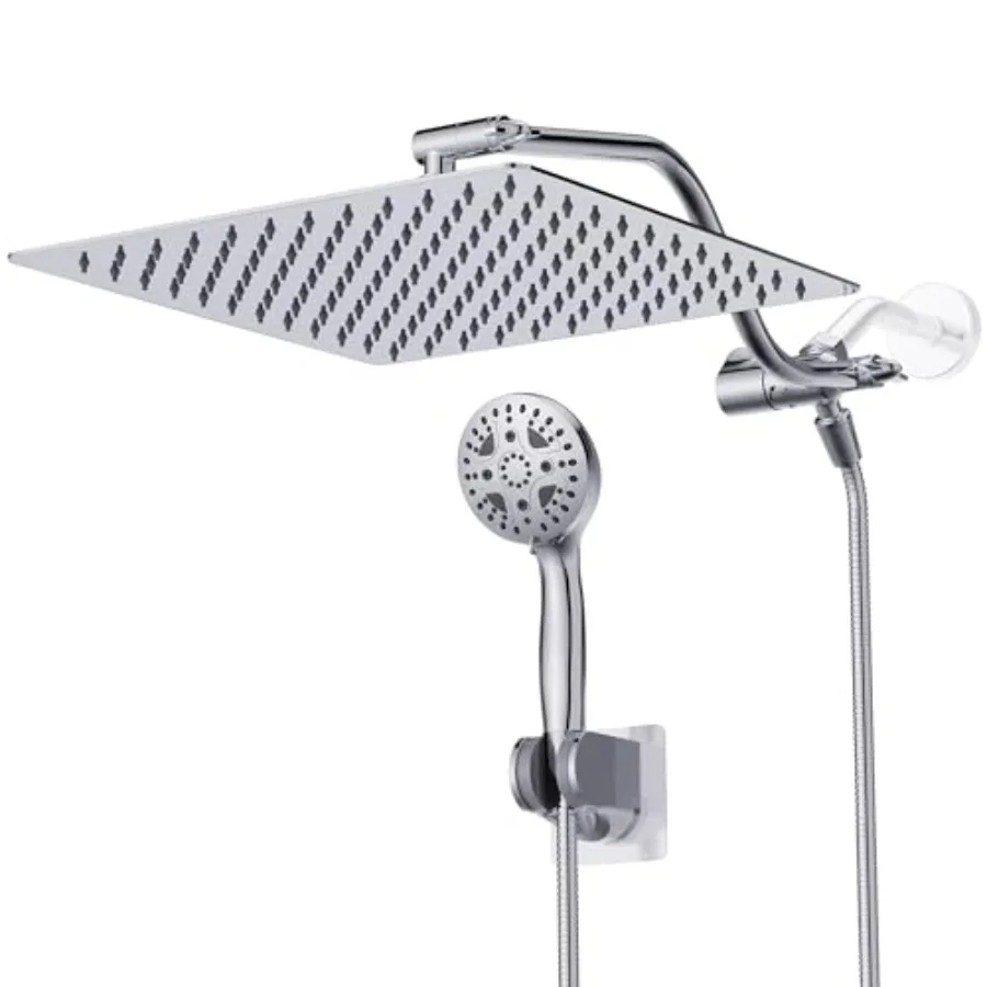 

All Metal Rain Shower Head 12 Inch High Pressure Shower Head with Handheld Spray Combo with Adjustable Shower Extension Arm 7-S