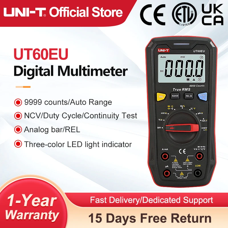 UNI-T Mini Multimètre Numérique UT60EU 1000V AC DC Tension Courant Mètre Automobile Testeur puzzles itor Température Test 9999 Comptes