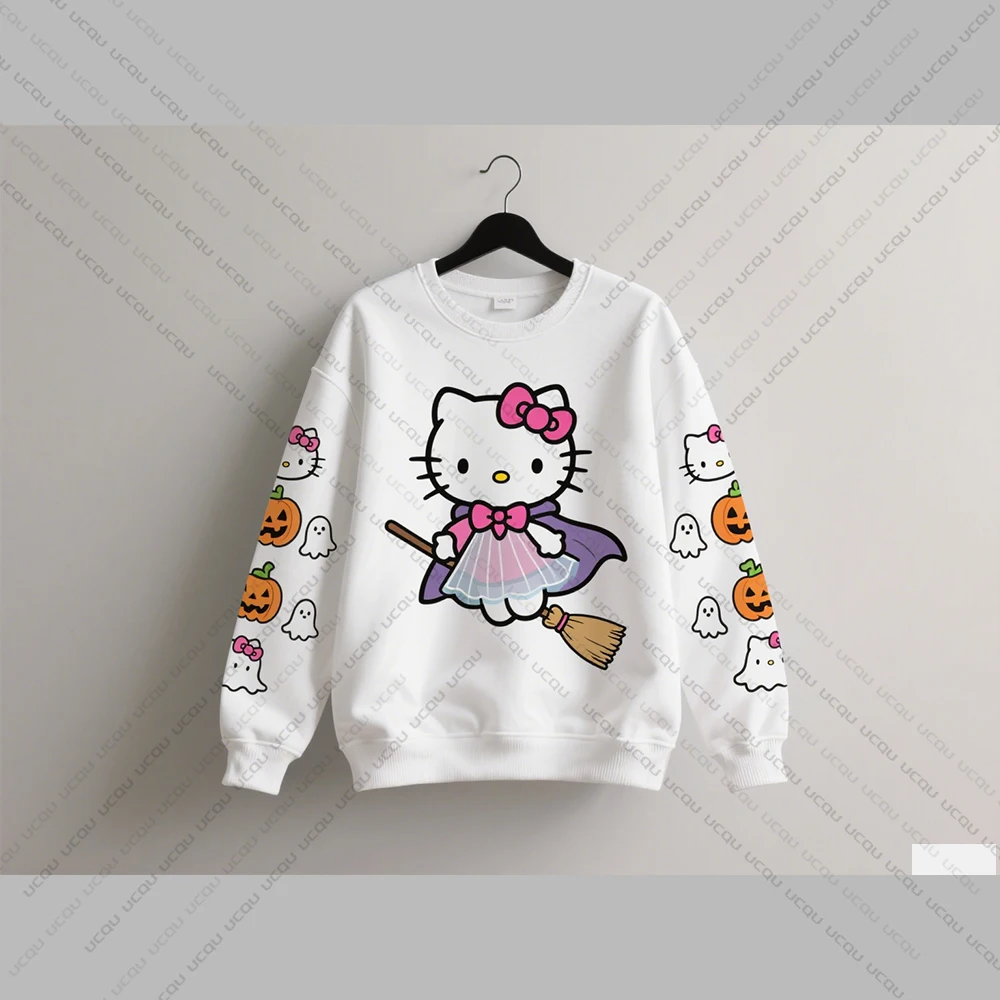 2025 Autumn Winter Hello Kitty Print Women's Sweatshirt Sporty Casual Style With Plus Size Streetwear Trendy Hip-Hop Style