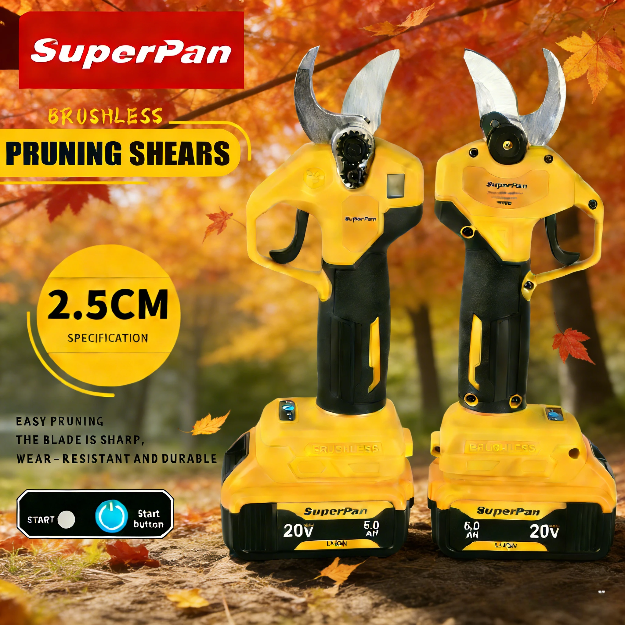 

Аккумуляторные секаторы SuperPan с 4-ступенчатой регулировкой скорости, прочные электрические ножницы для обрезки деревьев и бамбука, совместимые с аккумулятором DeWalt 20V.