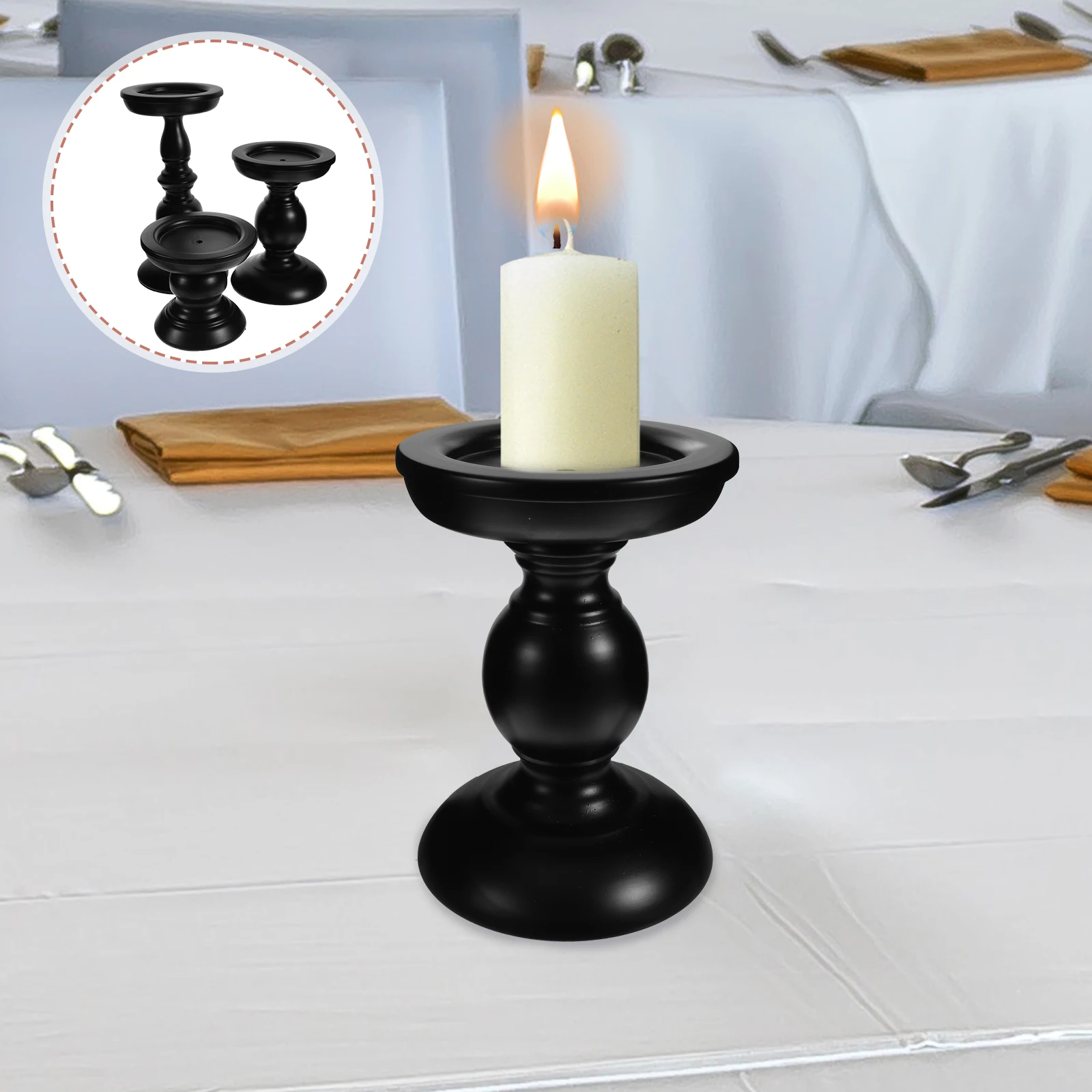 

3Pcs Metal Vintage Black Pillar Holders Iron Candlestick for Wedding Party Home Decoration Desk Stand Black Holder
